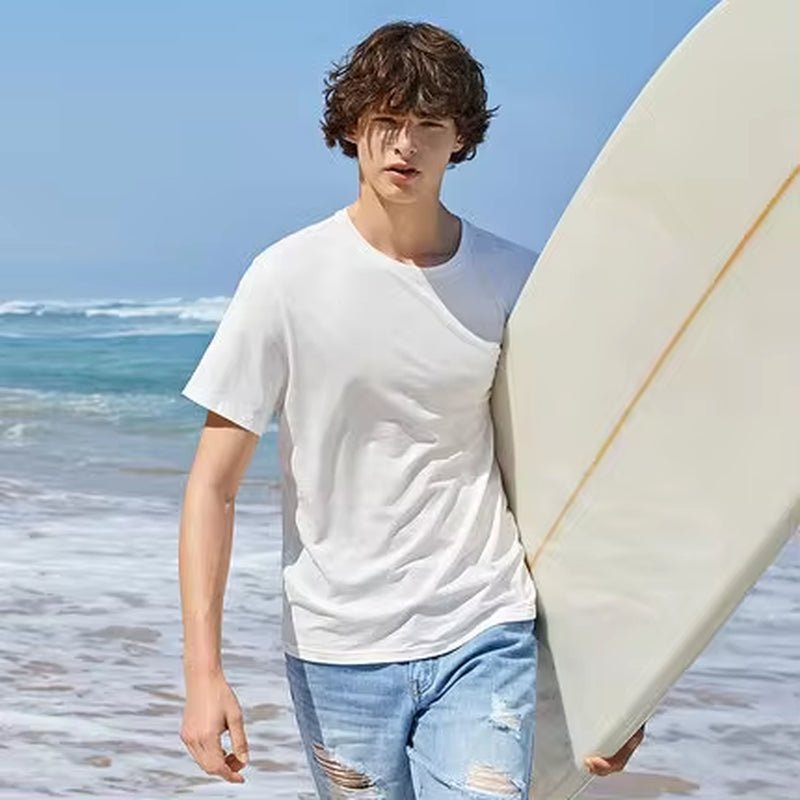 Summer Cotton T Shirts Men 2025 Simple O Neck Stretch Solid New Tops Clothing Casual Tshirt Man Streetwear Cool Tee Shirts - KPAKPA Market