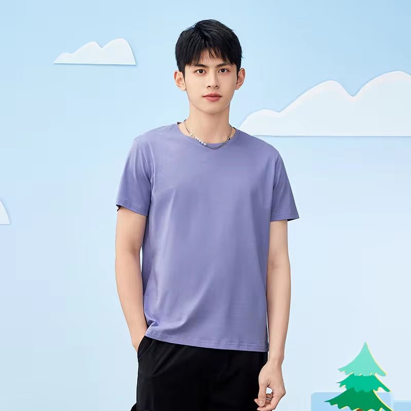 Summer Cotton T Shirts Men 2025 Simple O Neck Stretch Solid New Tops Clothing Casual Tshirt Man Streetwear Cool Tee Shirts - KPAKPA Market