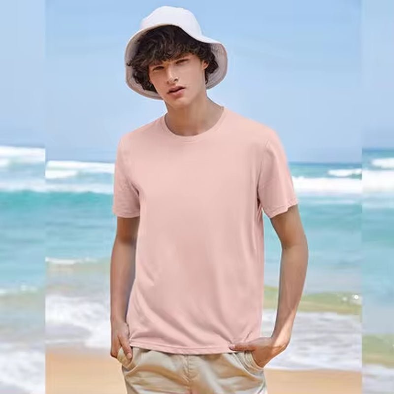 Summer Cotton T Shirts Men 2025 Simple O Neck Stretch Solid New Tops Clothing Casual Tshirt Man Streetwear Cool Tee Shirts - KPAKPA Market