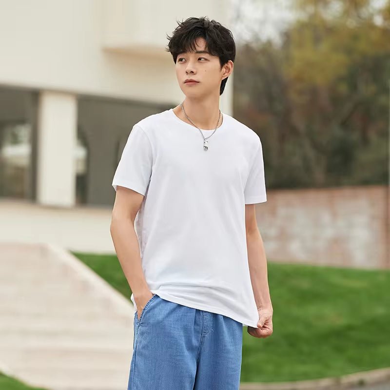 Summer Cotton T Shirts Men 2025 Simple O Neck Stretch Solid New Tops Clothing Casual Tshirt Man Streetwear Cool Tee Shirts - KPAKPA Market