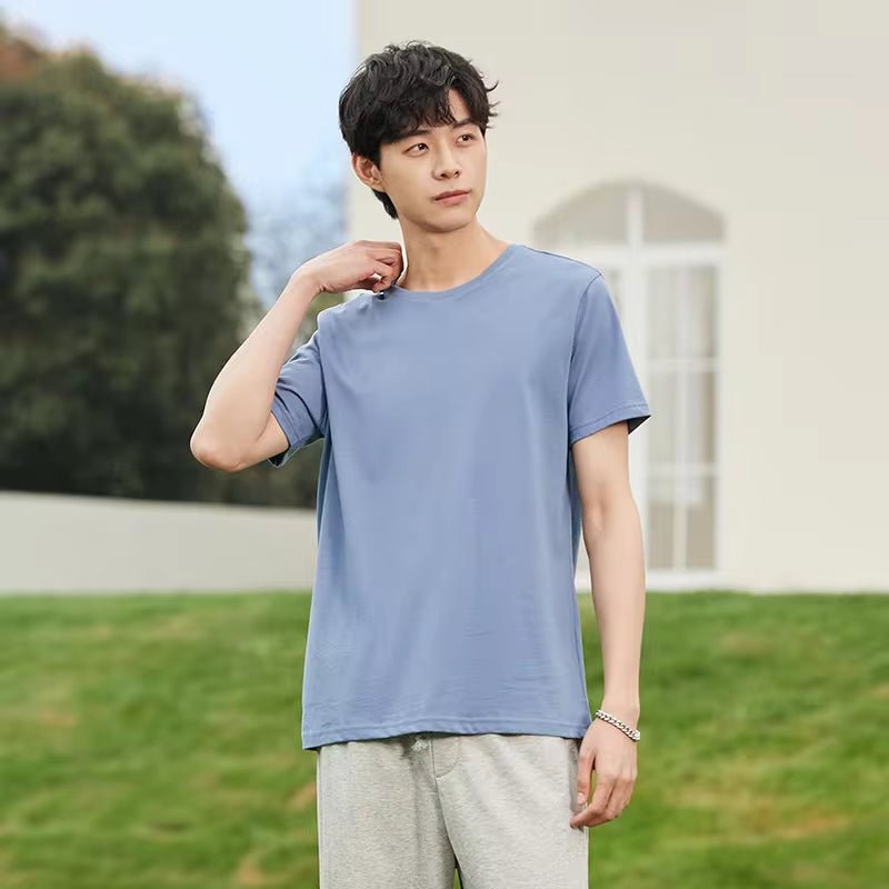 Summer Cotton T Shirts Men 2025 Simple O Neck Stretch Solid New Tops Clothing Casual Tshirt Man Streetwear Cool Tee Shirts - KPAKPA Market