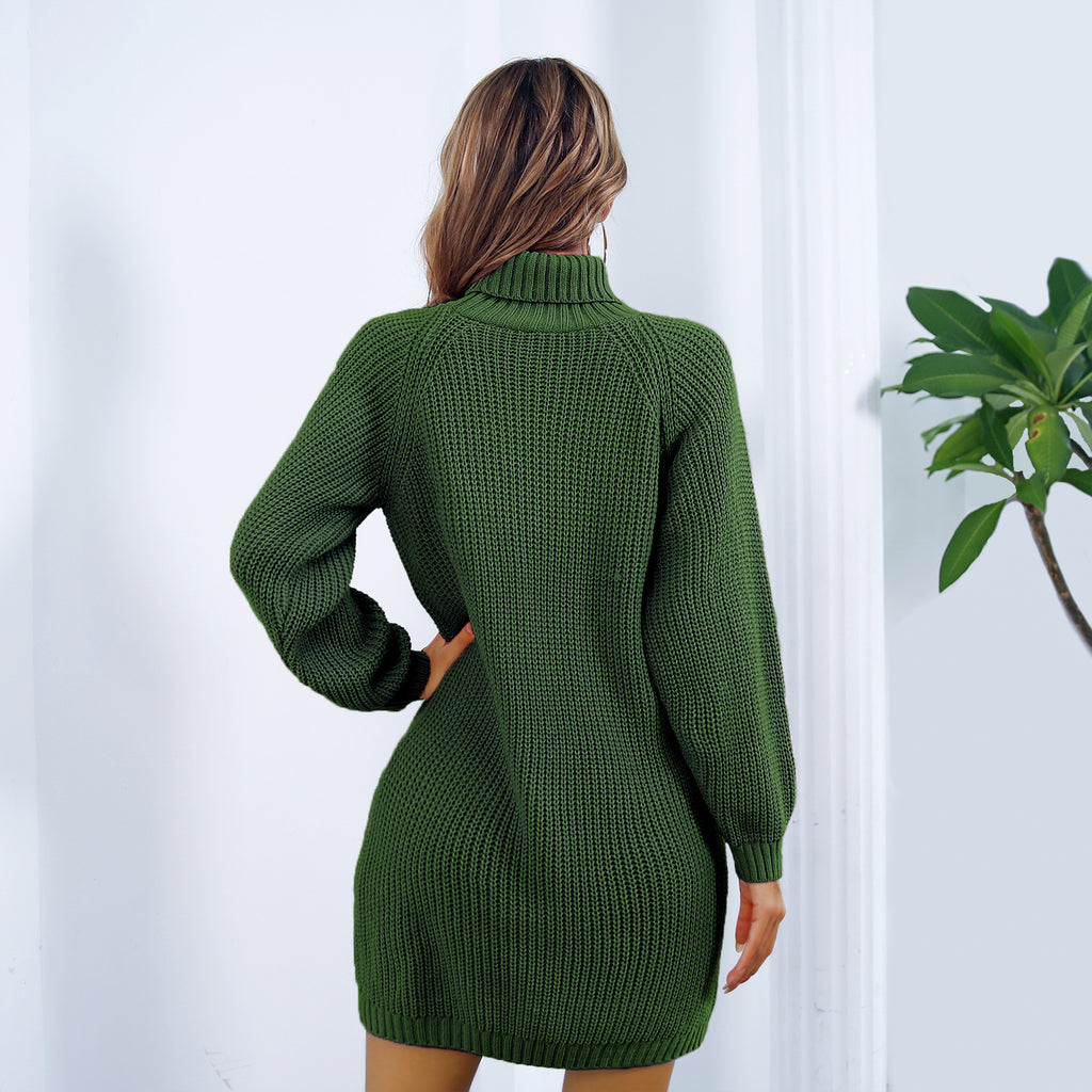 Winter Turtleneck Long Sweater Dress with Button Design Leisure Clinch Long Sleeve Base Sweater Women - KPAKPA Market