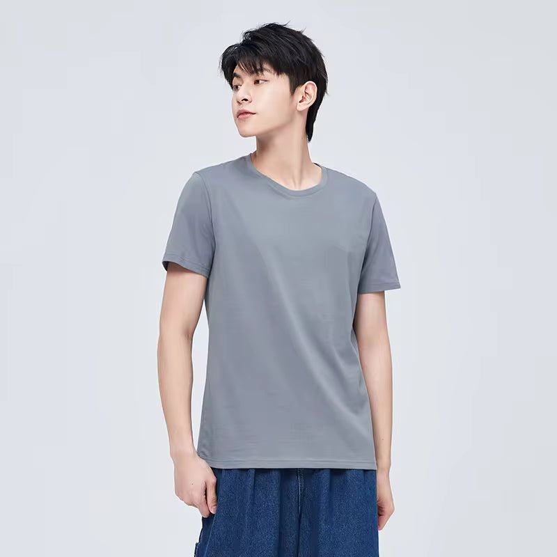 Summer Cotton T Shirts Men 2025 Simple O Neck Stretch Solid New Tops Clothing Casual Tshirt Man Streetwear Cool Tee Shirts - KPAKPA Market