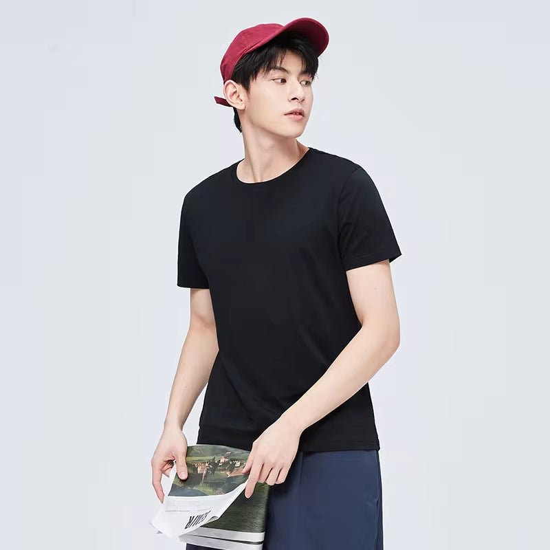 Summer Cotton T Shirts Men 2025 Simple O Neck Stretch Solid New Tops Clothing Casual Tshirt Man Streetwear Cool Tee Shirts - KPAKPA Market