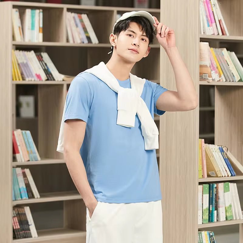 Summer Cotton T Shirts Men 2025 Simple O Neck Stretch Solid New Tops Clothing Casual Tshirt Man Streetwear Cool Tee Shirts - KPAKPA Market