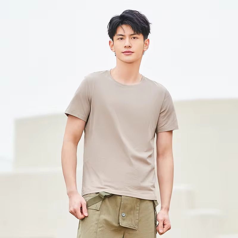 Summer Cotton T Shirts Men 2025 Simple O Neck Stretch Solid New Tops Clothing Casual Tshirt Man Streetwear Cool Tee Shirts - KPAKPA Market